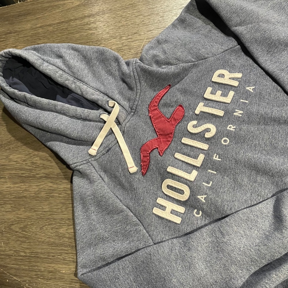 Hollister Mens SM Blue Pullover Hoodie California Logo Spellout Sweatshirt Y2K